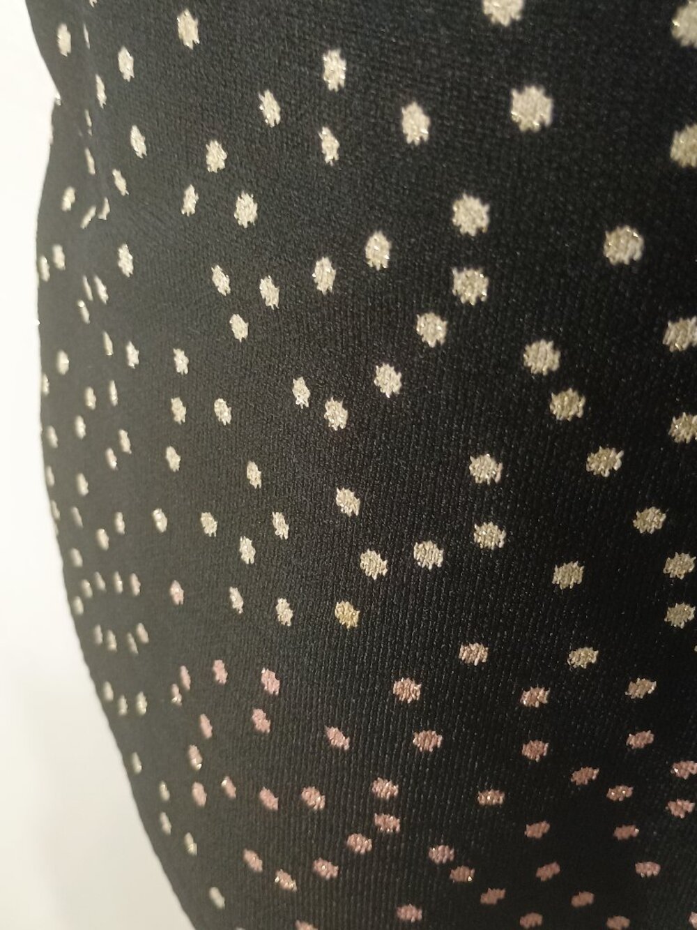 Chelsea & Theodore Size L Black Cream Dot Knit Sharkbite Tunic 3/4 Sleeve - Picture 6 of 6
